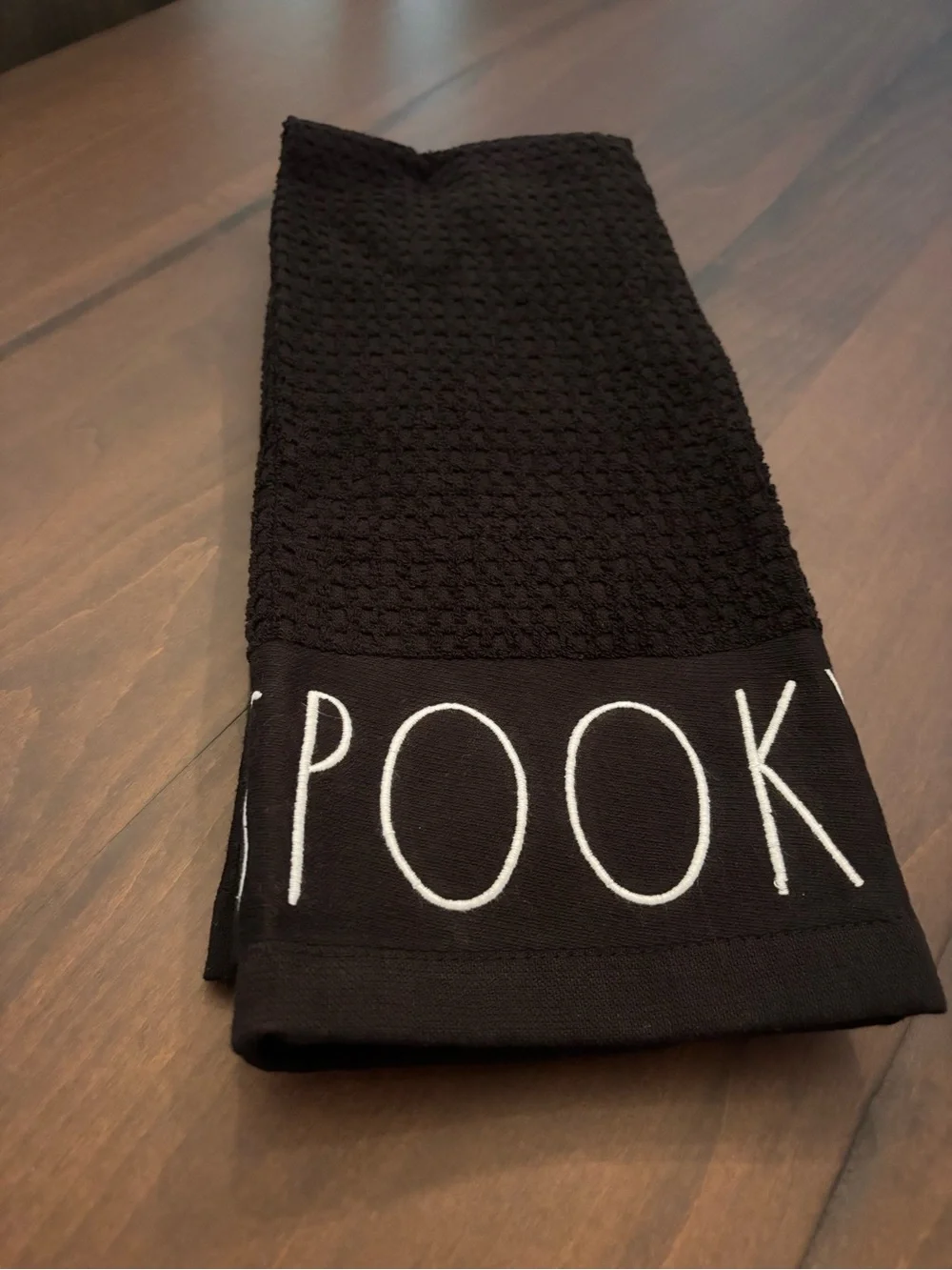 Rae Dunn Black BOO & SPOOKY Waffle Weave Kitchen Towel Set of 2